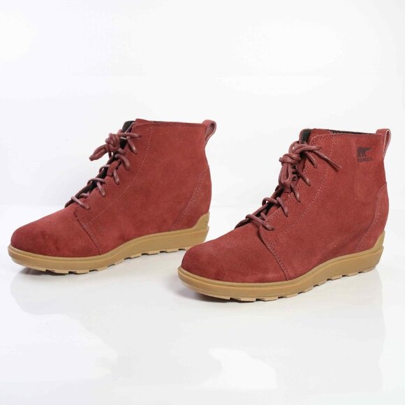 New!  Sorel Evie II Lace Waterproof Suede Booties in Spice, Gum, Size 9.5 - Picture 3 of 9